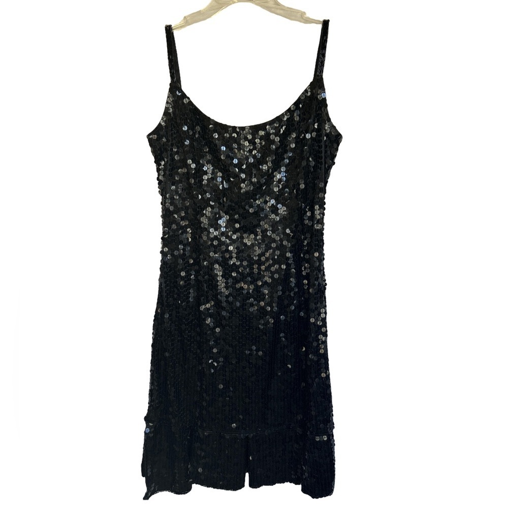 Cache Vintage Flat Black Sequin Glam Mini Dress
